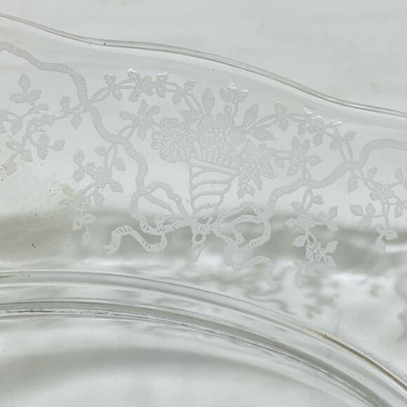 Fostoria Corsage Pattern Clear Etched Crystal Creamer Sugar Bowl & Relish Dish - Picture 7 of 13